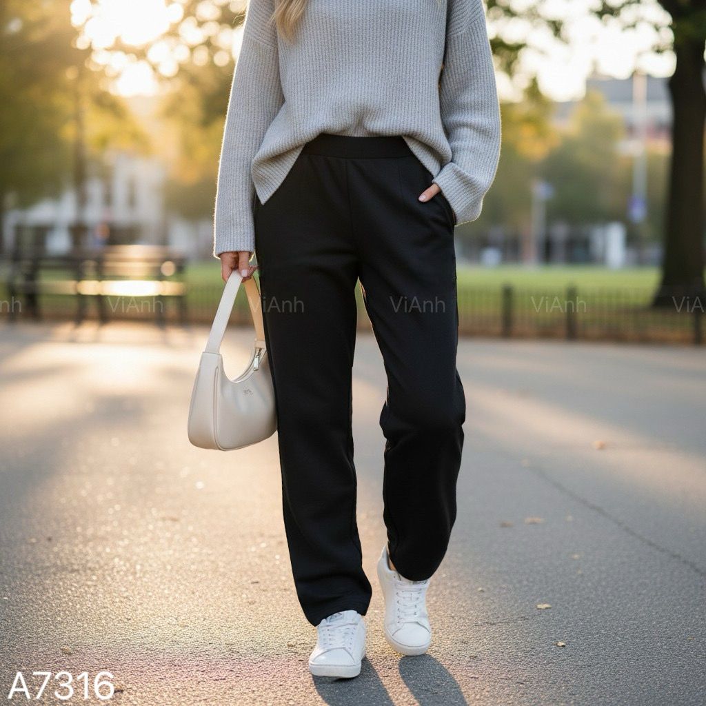 Quần nỉ giữ nhiệt cạp chun style Hàn / ĐEN