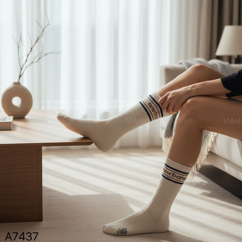 Set 6 Tất cổ cao kẻ chữ NB stye US UK A7437 / mix 2-3 màu ngẫu nhiên / NGẪU NHIÊN B924