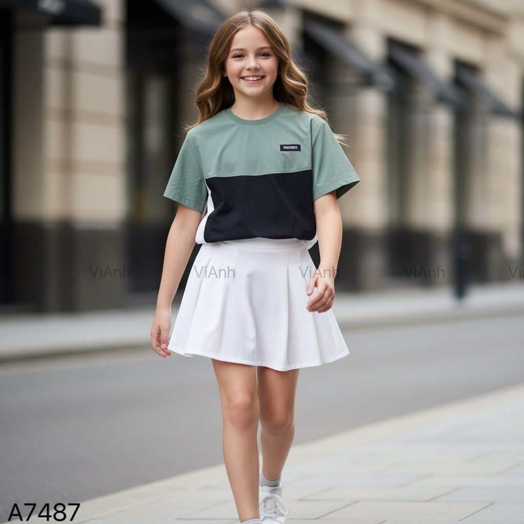 Áo thun trẻ em style Hàn / Xanh dương E6 - Xanh lá E7