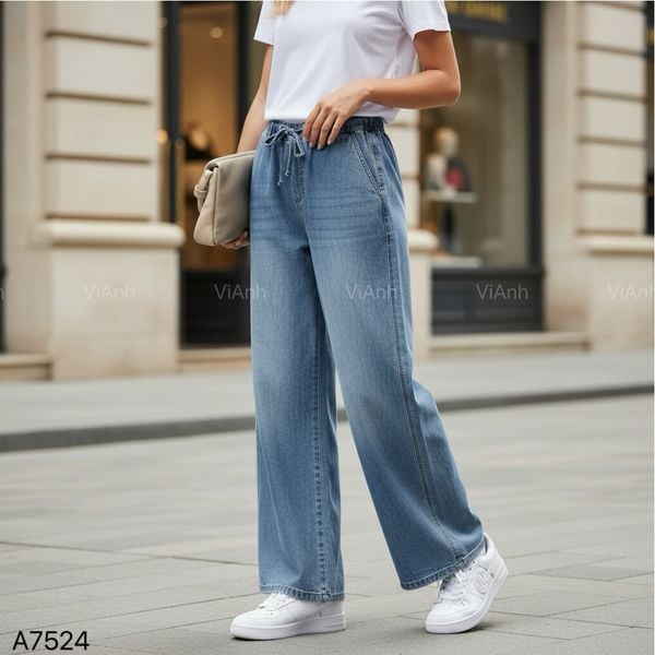 Quần bò jeans ống suông thêu túi sau style US UK / XANH