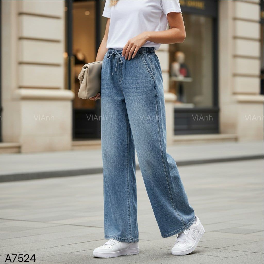Quần bò jeans ống suông thêu túi sau style US UK / XANH