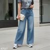 Quần bò jeans ống suông dây rút cạp style US UK