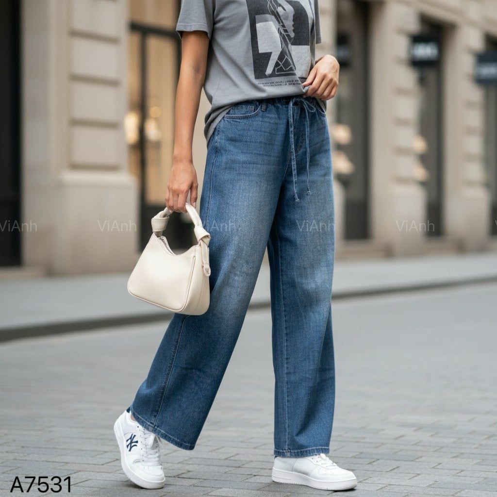 Quần bò jeans thêu nơ túi style US UK / Size: L / XANH