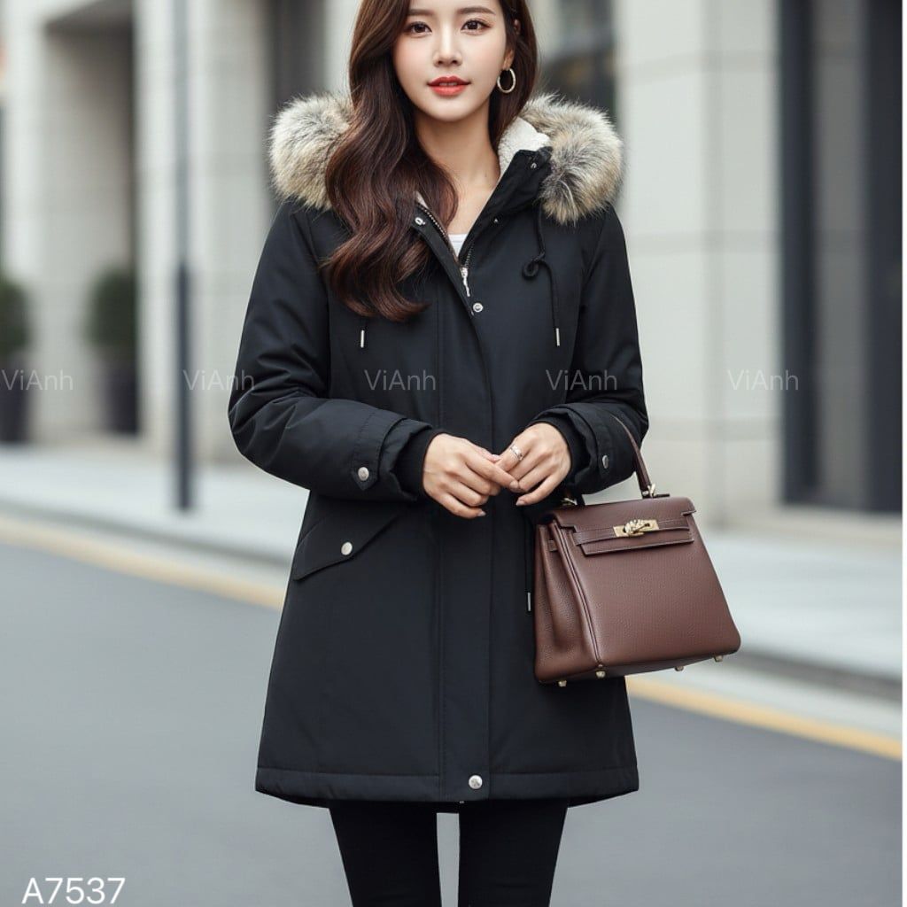 Áo khoác phao lót lông style US UK / ĐEN