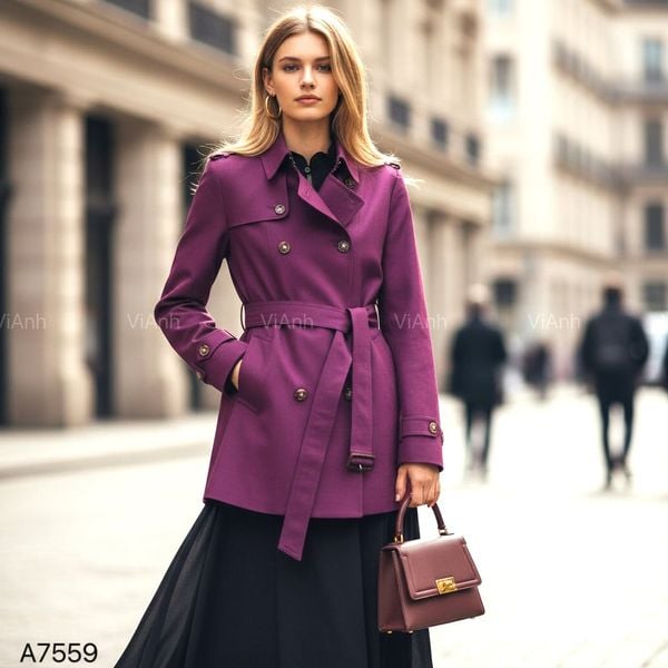 Áo khoác măng tô dáng ngắn style US UK / Size: L=77 / HỒNG TÍM