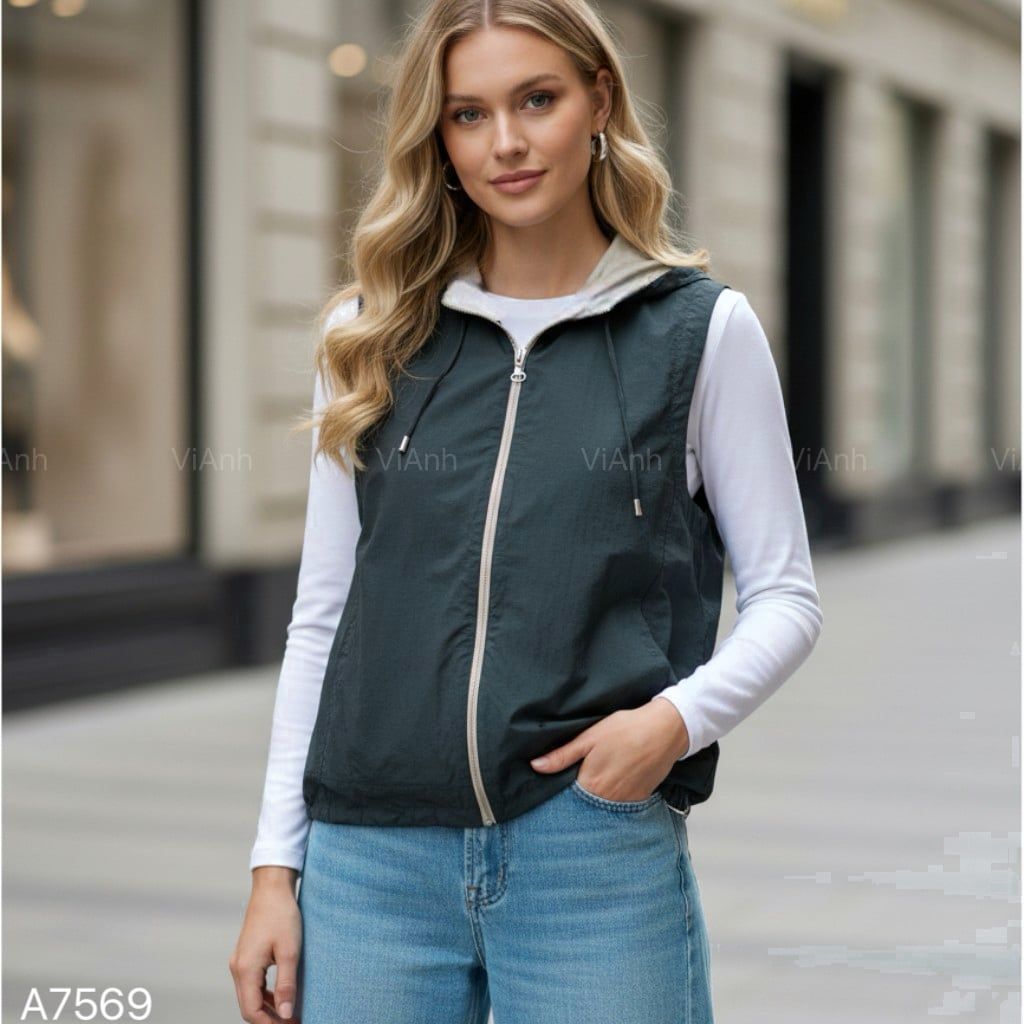 Áo khoác gió gile style US UK / XANH