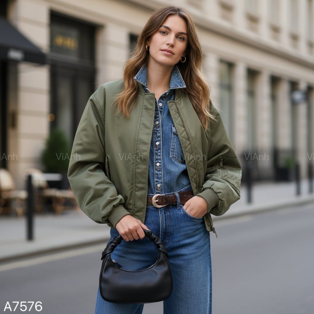 Áo khoác trần bông style US UK / Size: XL / XANH