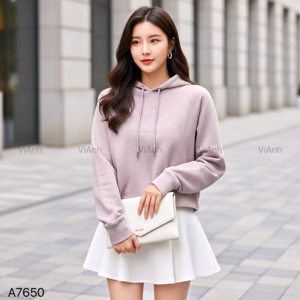 Áo nỉ thêu chữ dáng ngắn style US UK / HỒNG ĐẬM - HỒNG NHẠT