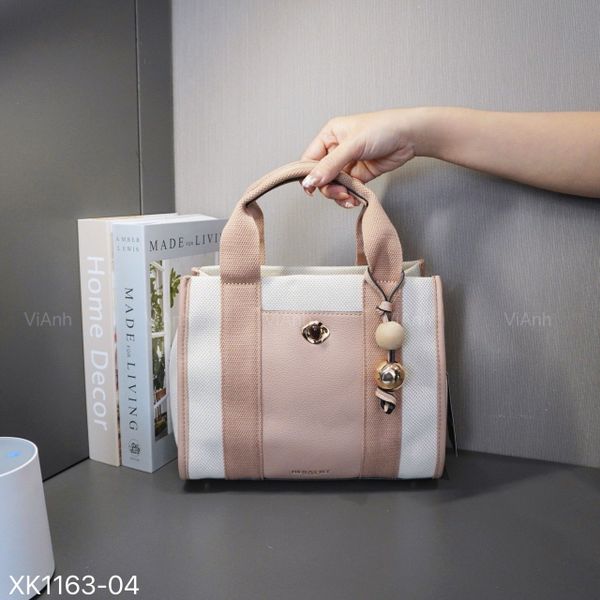 Túi xách H63 xuất Âu chữ nhật xách tay vải canvat CHR KĐC XK1163 / 26x22 / TRẮNG PHỐI HỒNG