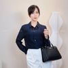 Áo sơ mi vải tơ style Hàn D305 / XANH ĐẬM