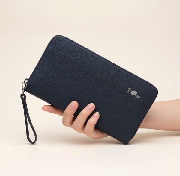 Ví dài da thật xuất dư B132 / size 20x10 / XANH