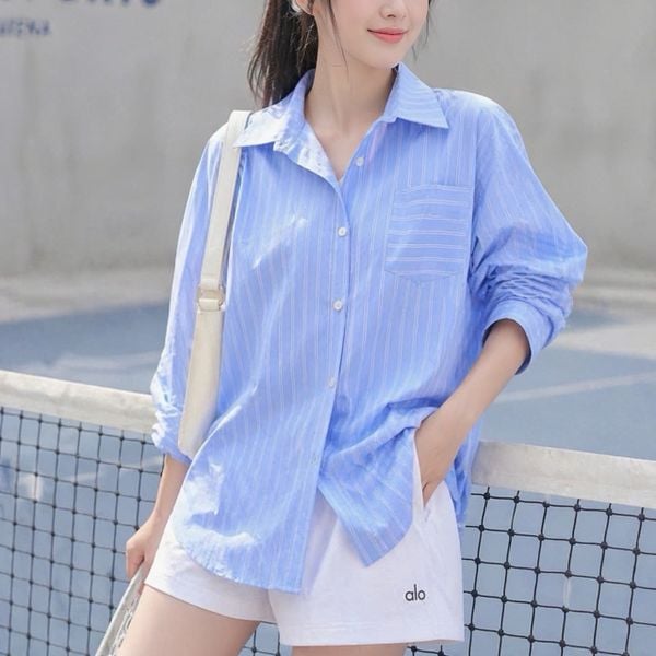 Áo sơ mi dài tay style Hàn / D636 kẻ vàng , D637 kẻ xanh