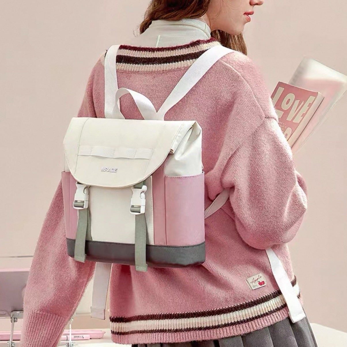 Balo Mr Ace / 30x36 / TRẮNG PHỐI HỒNG