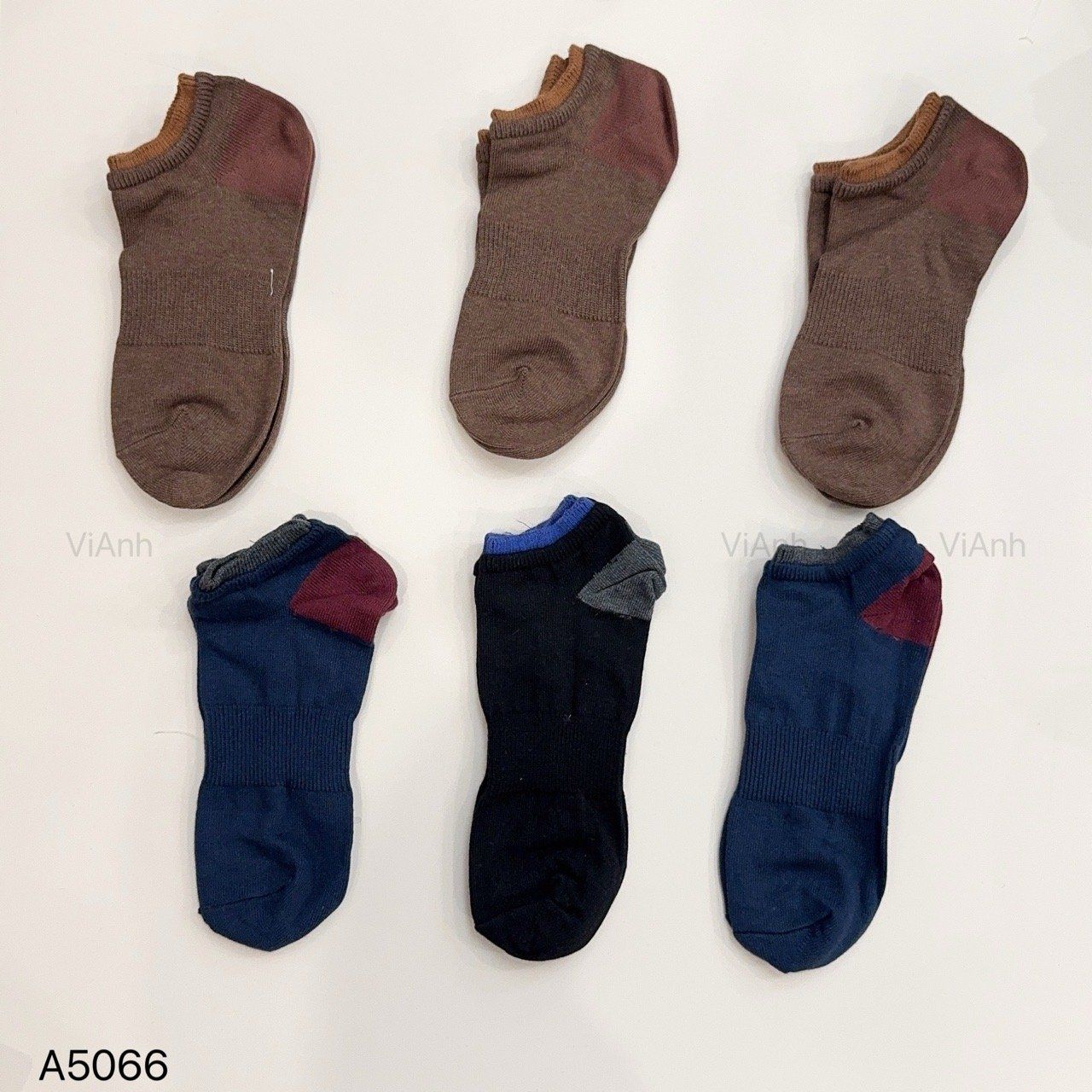 SÉT 6 đôi tất cổ ngắn viền 2 lớp UNI / / MÀU TỐI ( H66 )  - MÀU NGẪU NHIÊN