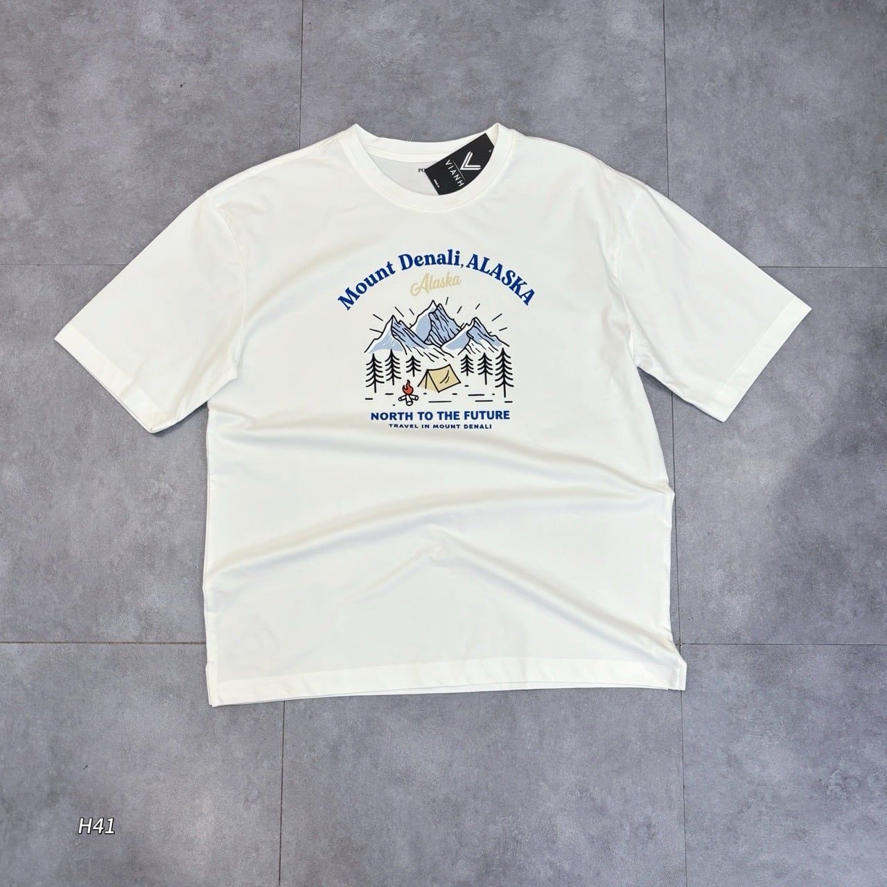 Áo thun ngắn tay style Hàn H41 / TRẮNG CHỮ XANH DƯƠNG