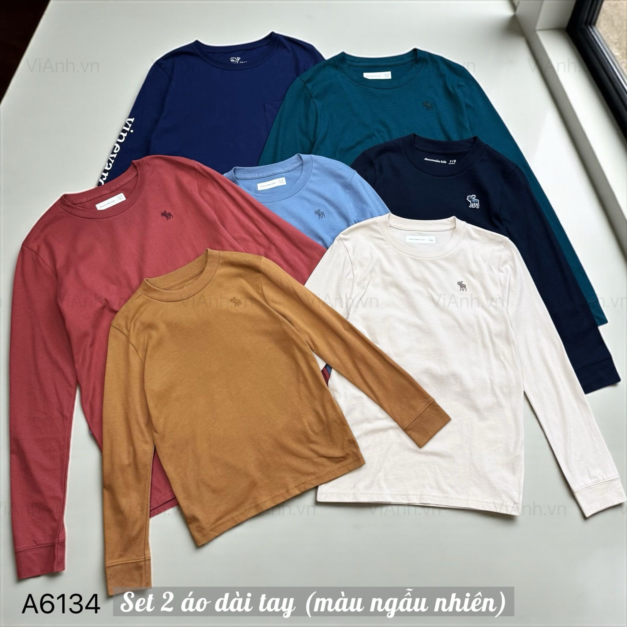 SET 2 áo thun dài tay trẻ em (phom vừa) style US A6134 / MÀU NGẪU NHIÊN