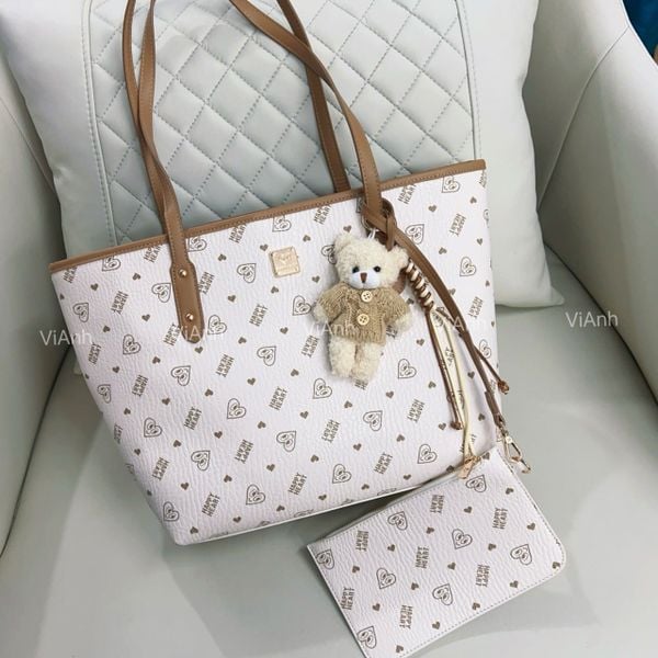 Túi S44T tote Happy Heart kèm ví, CHR S44-48 / m42 đ32 c28 / TRẮNG KEM