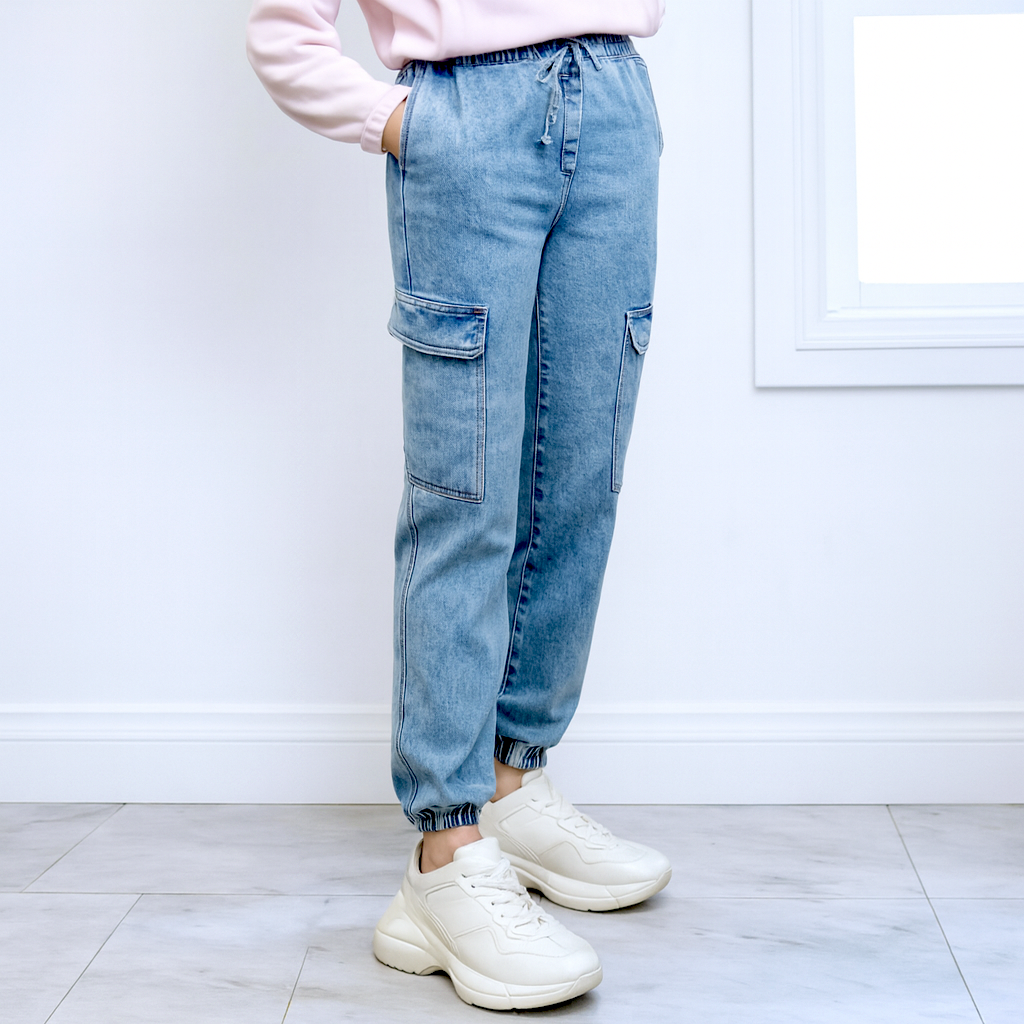 Quần bò B57 cạp chun túi hộp style Âu Mỹ A6757 / XANH