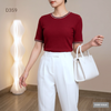 Áo dệt kim ngắn tay cổ kẻ style Hàn / ĐỎ