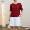 Áo dệt kim ngắn tay cổ kẻ style Hàn / ĐỎ
