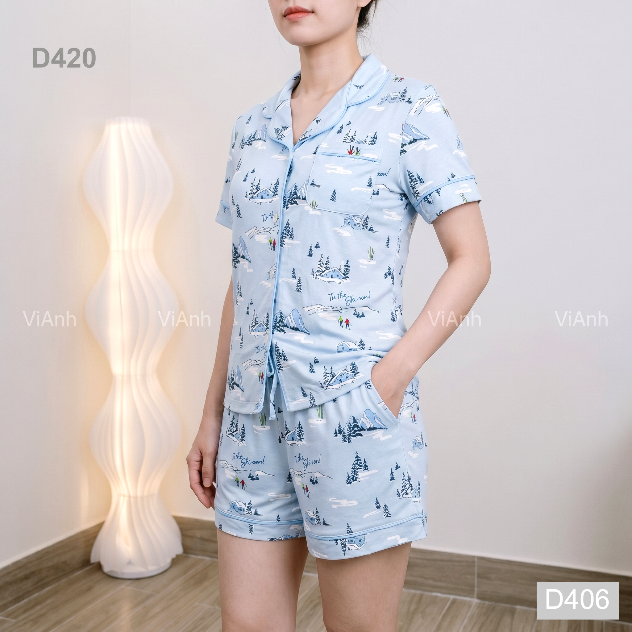 Bộ ngủ ngắn tay siêu mát Vic / XANH CÂY THÔNG