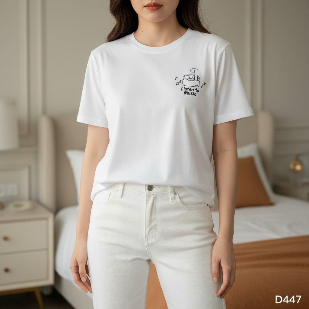 Áo thun in hình tai nghe NET / D446 XANH NAVY , D447 TRẮNG