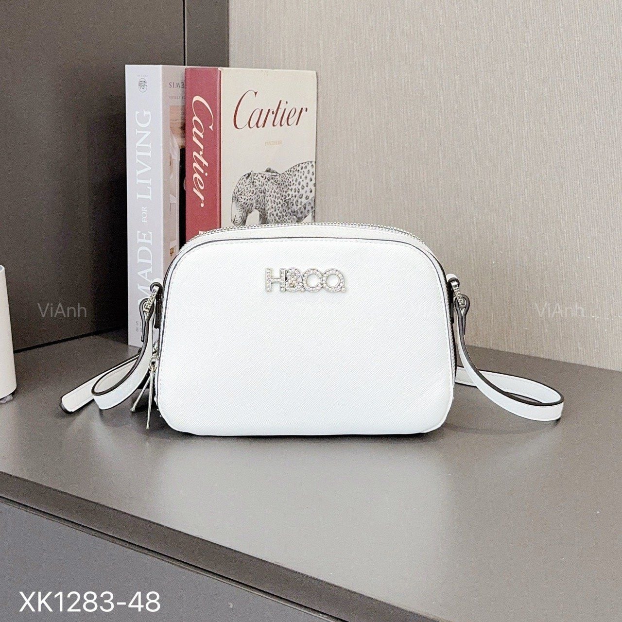 Túi xách H83 style Âu Mỹ chữ nhật đeo chéo chữ đính đá XK1283 / 21x14 / TRẮNG