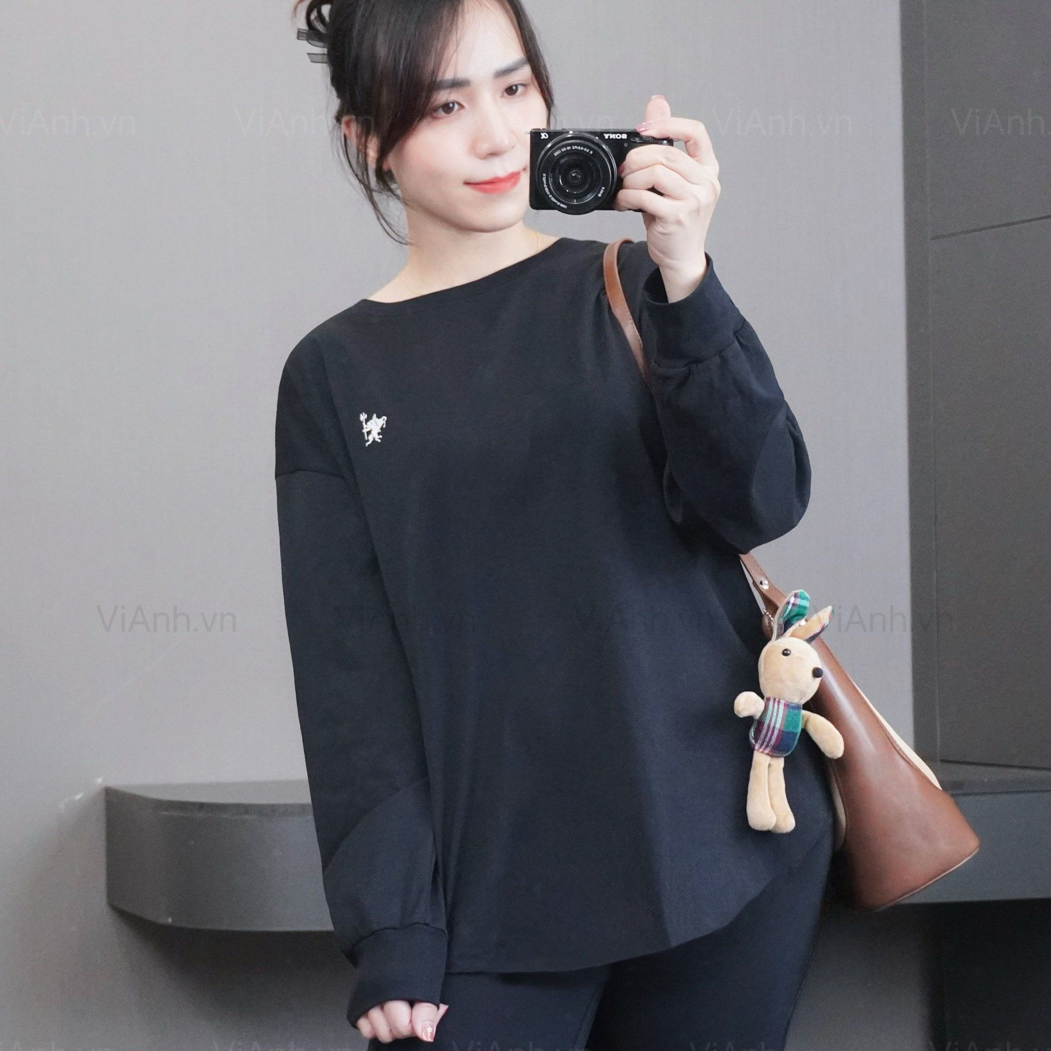 Áo thun A24 phom rộng dài tay style Nhật A6224 / ĐEN