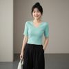 Áo thun ngắn tay cổ tim style Âu Mỹ / F136 F137 F138 F139 F140
