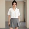 Áo ngắn tay croptop Style Âu Mỹ F548 / TRẮNG KẺ
