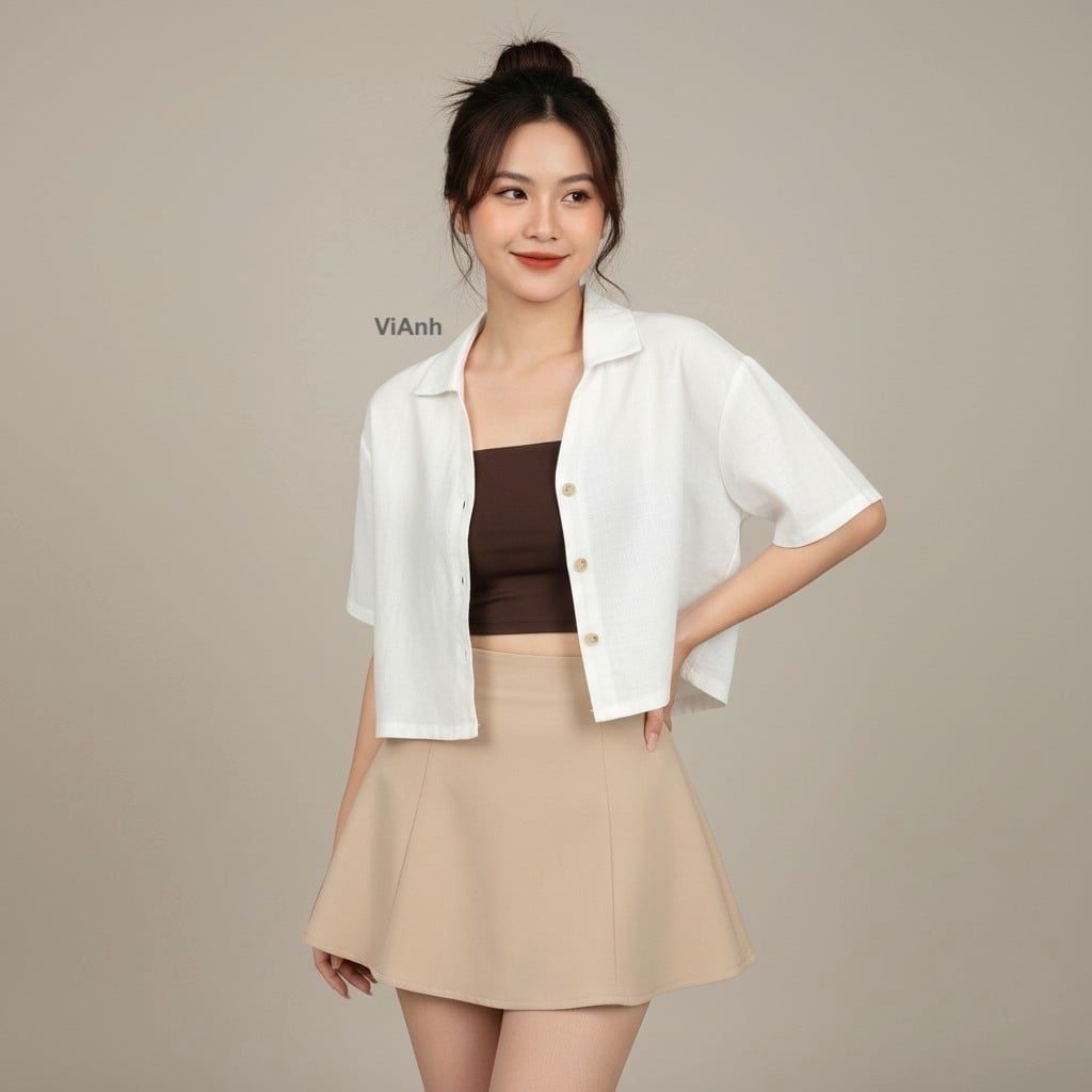 Áo ngắn tay croptop Style Âu Mỹ F550 / TRẮNG
