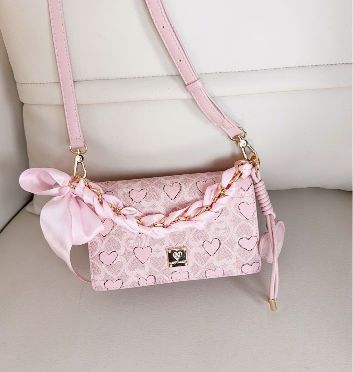 Túi S47 xách tay Happy Heart chữ nhật CĐC, CHR S47-04 / 20x14 / HỒNG