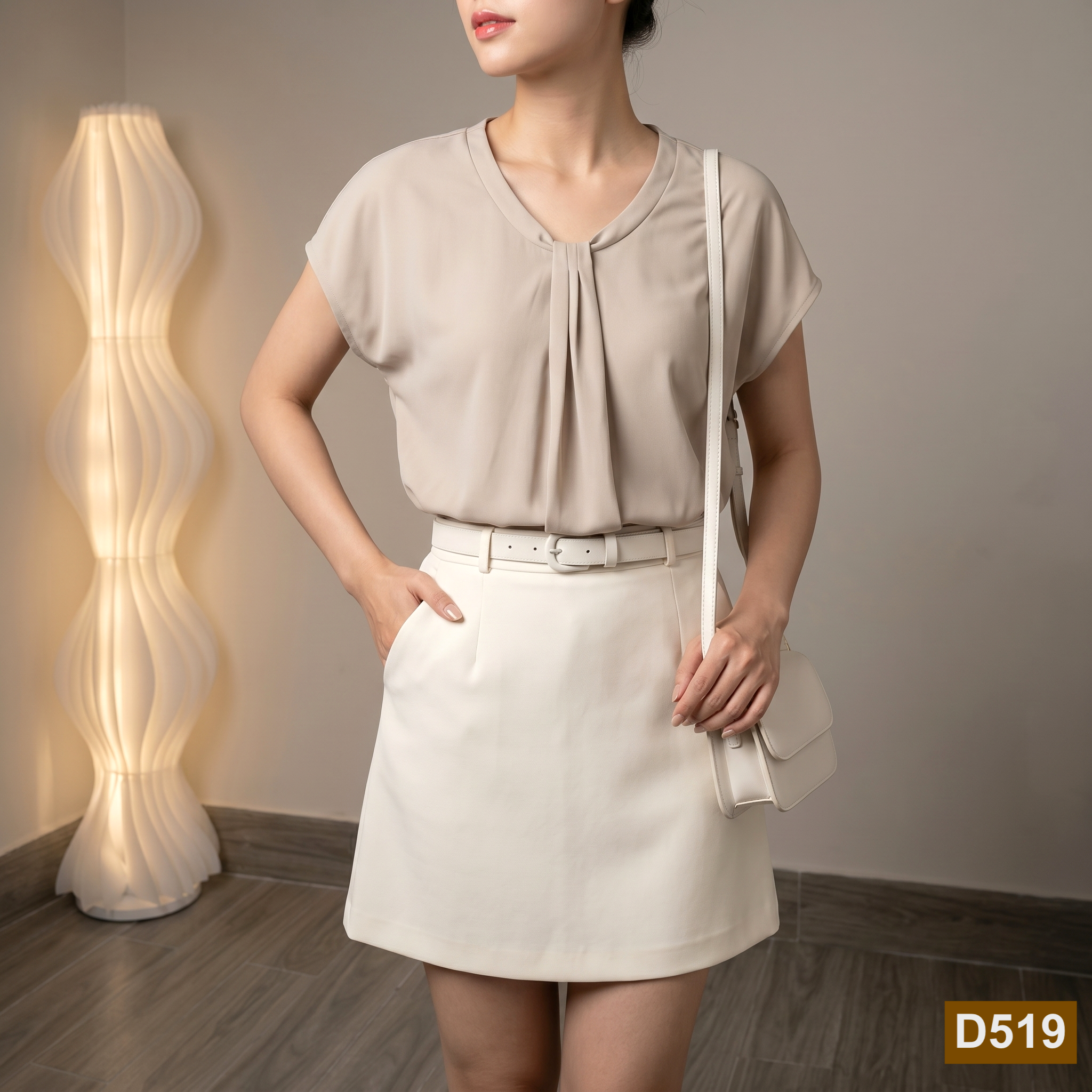 Áo kiểu ngắn tay style Nhật / D518 trắng , D519 Be