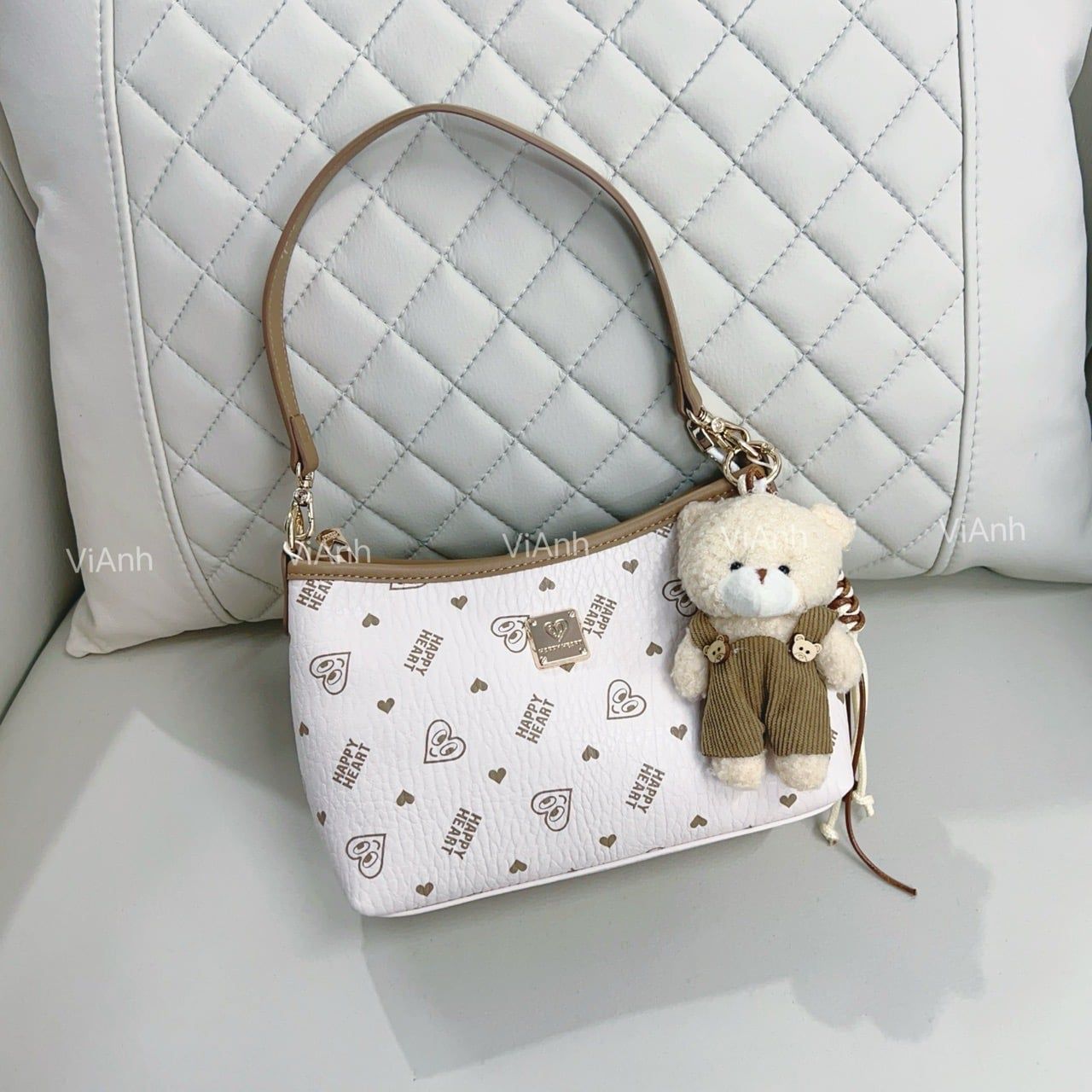 Túi S66T đeo chéo Happy Heart 2 dây, CHR S66-48 / 22 x 15 / TRẮNG KEM