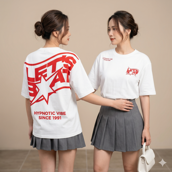 Áo thun ngắn tay style US UK D523 / TRẮNG CHỮ ĐỎ