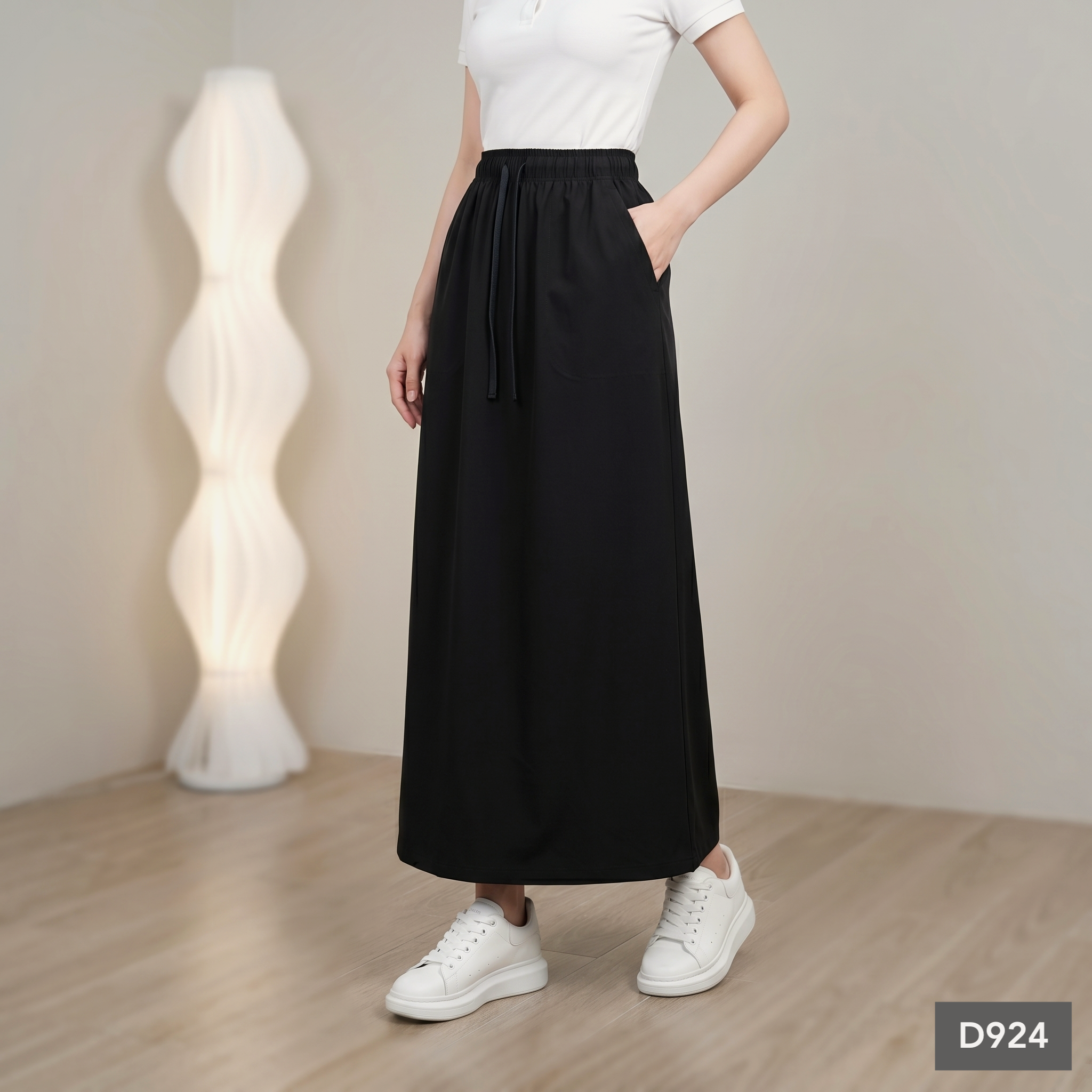 Chân váy gió dáng dài style Hàn / D924 đen , D925 be , D926 kem