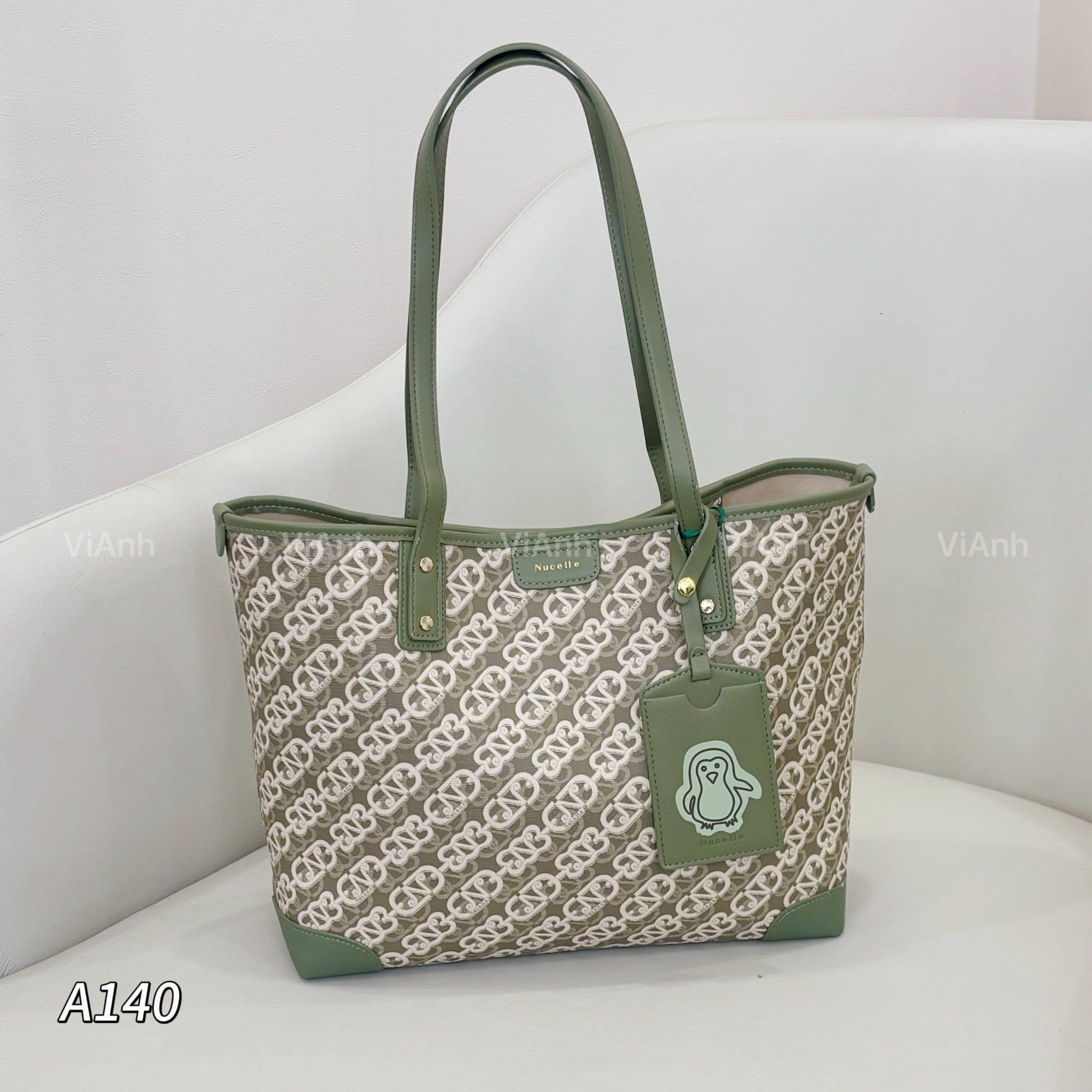 Túi totebag Nucelle A140 - 1172070 loại vừa  da vân họa tiết m40xđ32xc26 - XANH