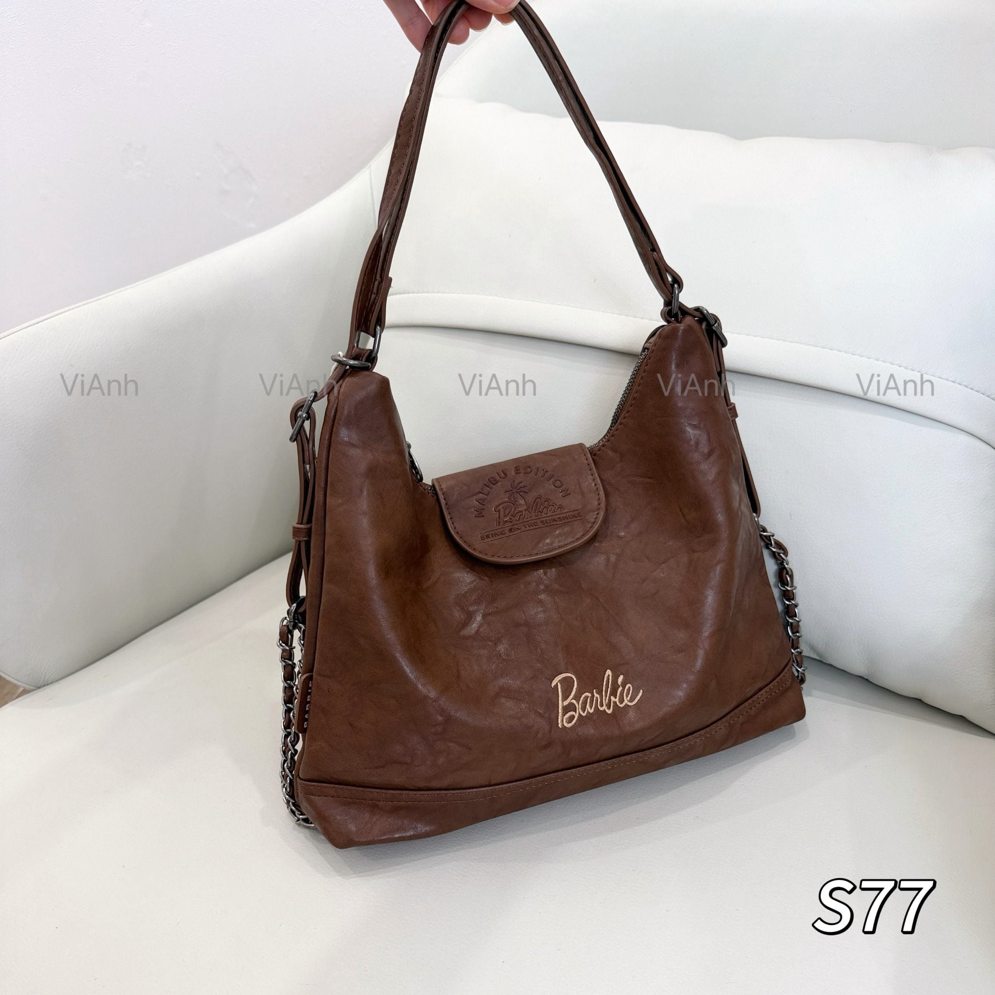 Túi S77 xách kiêm balo da mềm Barbie S77-24 / 22.5x33 / NÂU