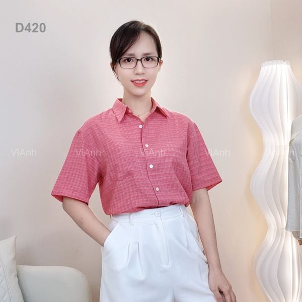 Áo sơ mi ngắn tay túi ngực Vanone Atelier / Size: Free / HỒNG