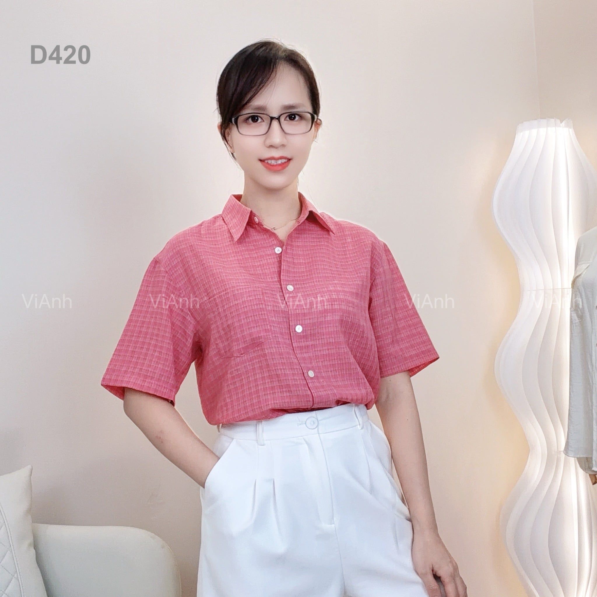 Áo sơ mi ngắn tay túi ngực Vanone Atelier / Size: Free / HỒNG