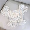 Áo kiểu ren croptop Kirious / TRẮNG HOA XANH
