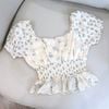 Áo kiểu ren croptop Kirious / TRẮNG HOA XANH