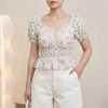 Áo kiểu ren croptop Kirious / TRẮNG HOA XANH
