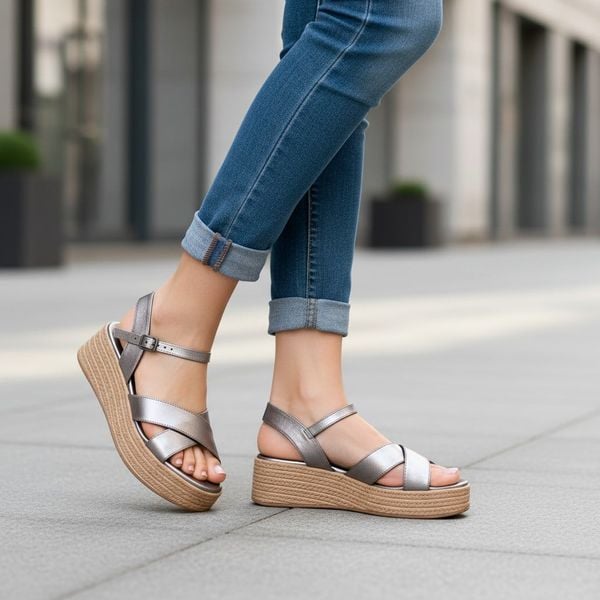Dép da thật đế xuồng ( phom to chốt lùi 1 size) style Âu Mỹ / BẠC