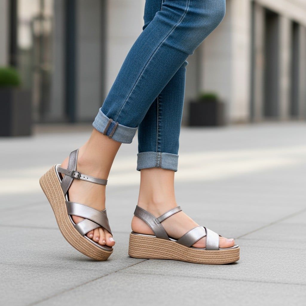 Dép da thật đế xuồng ( phom to chốt lùi 1 size) style Âu Mỹ / BẠC
