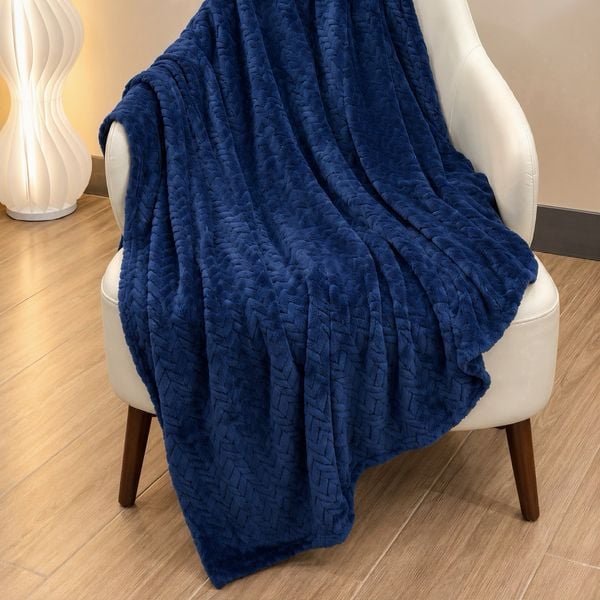 Chăn lông tuyết dệt hoạ tiết style US / Size: 150x180 / XANH VÂN