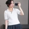 Áo len T66 ngắn tay có cổ style Hàn / TRẮNG VIỀN ĐEN