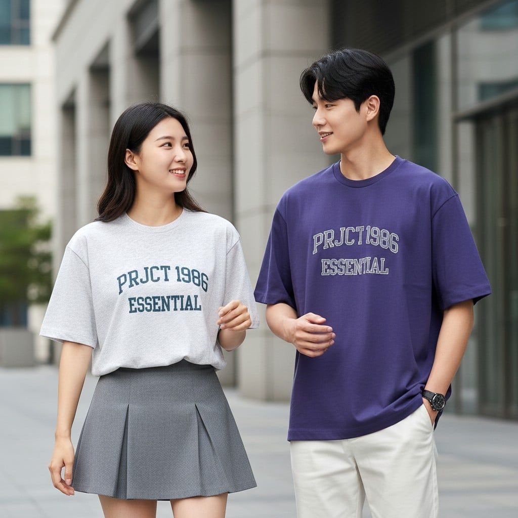 Áo thun ngắn tay in chữ Xuất Hàn / D840 TÍM - D844 GHI
