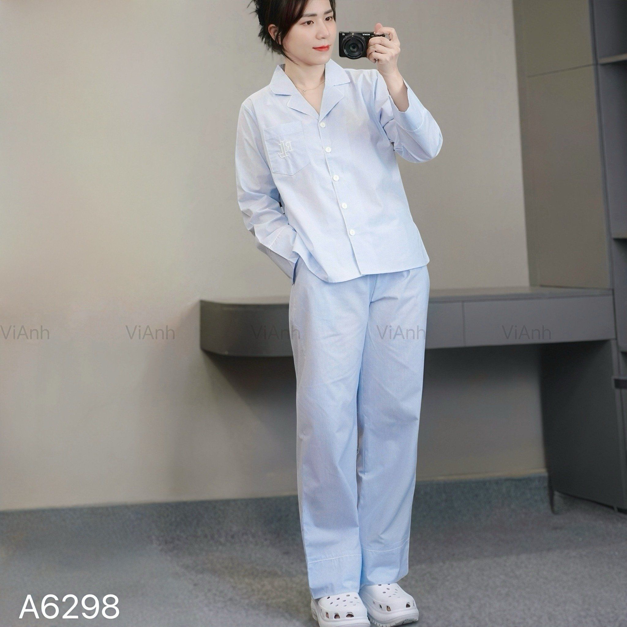 Bộ Pizama B98 dài tay kiểu Hàn A6298 / XANH