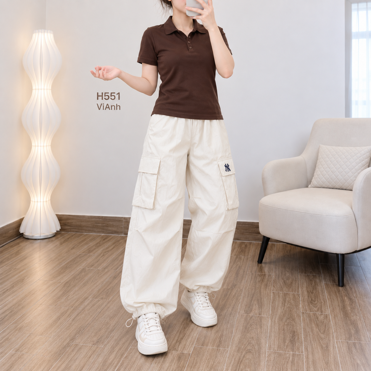 Quần gió túi hộp sytle Hàn H551 / TRẮNG XÁM